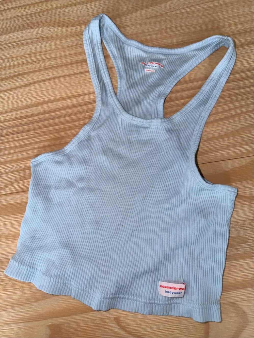 Alexander Wang Pale Blue Ribbed Racerback Crop Top
